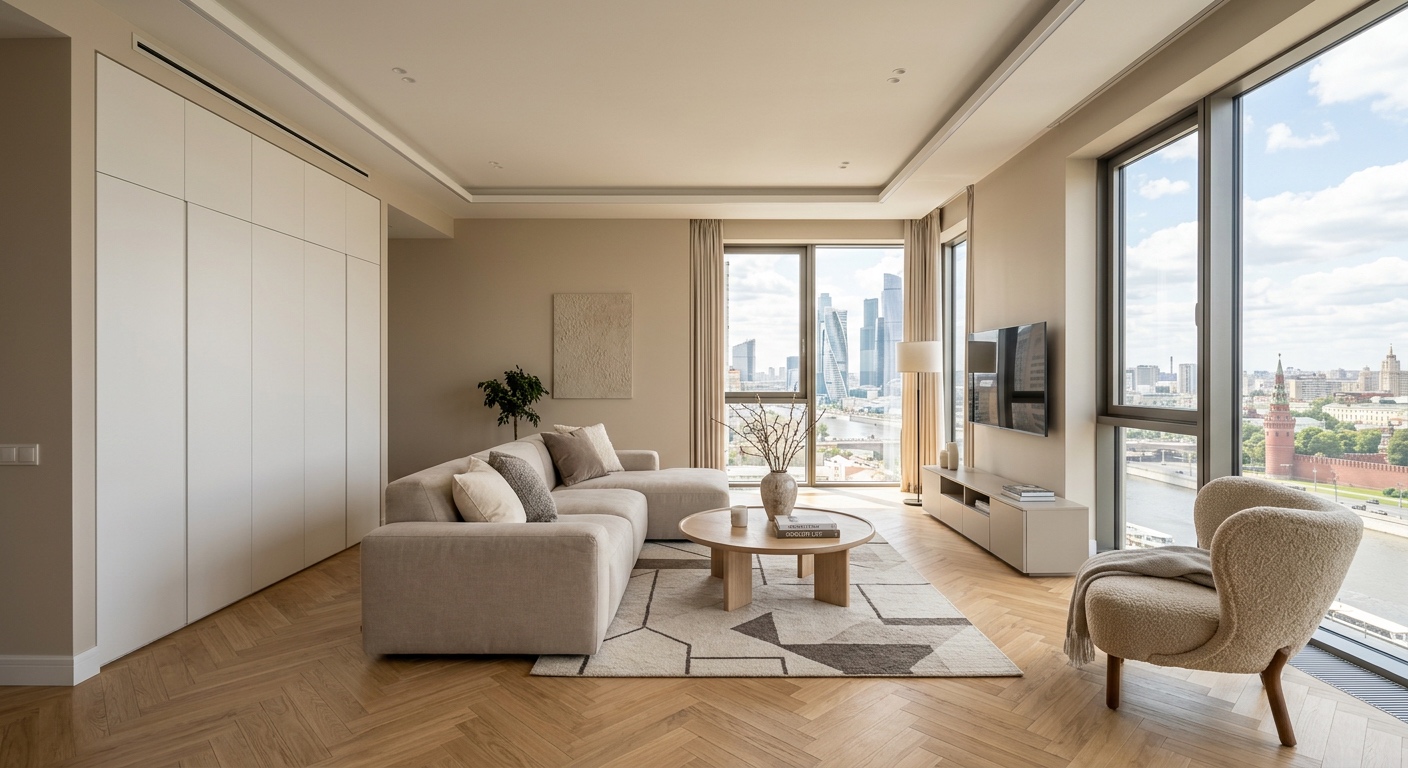 Гостиная с панорамными окнами